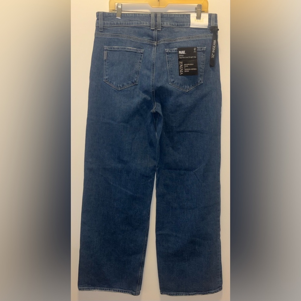 NWT Paige Sasha high-rise, wide leg jeans, medium wash 32 - Picture 3 of 14